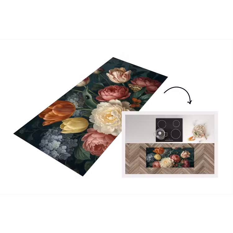 Bloemen - Boeket - Natuur - Klassiek - Donker Keukenloper - keukenmat middel -3d