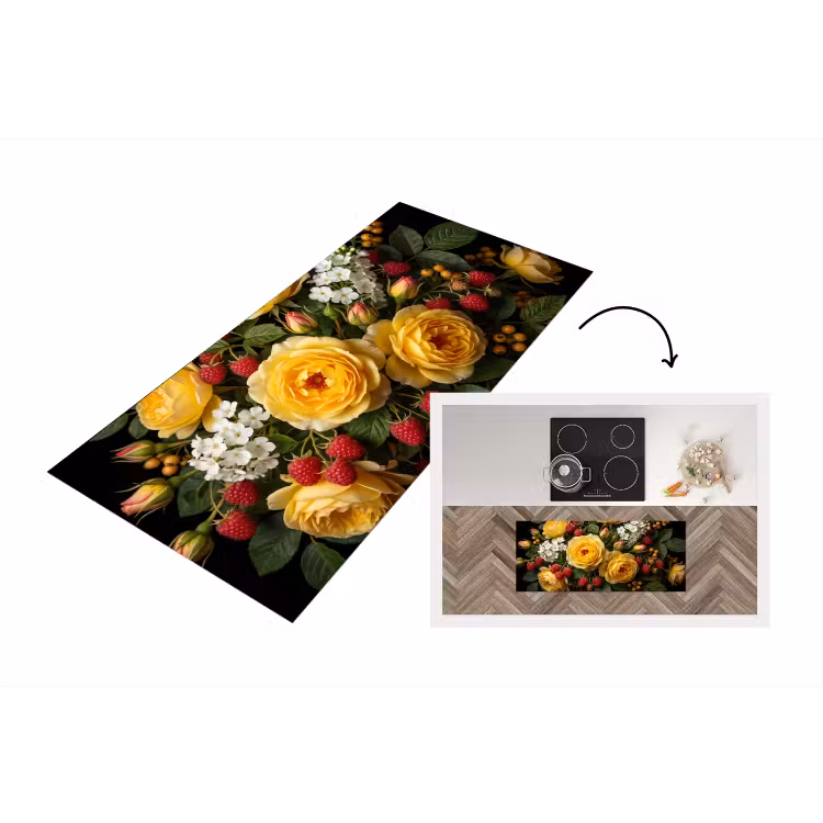 Bloemen - Boeket - Natuur - Klassiek - Geel Keukenloper - keukenmat middel -3d
