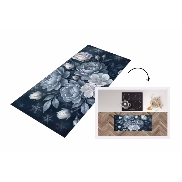 Bloemen - Boeket - Winter - Abstract - Blauw Keukenloper - keukenmat middel -3d