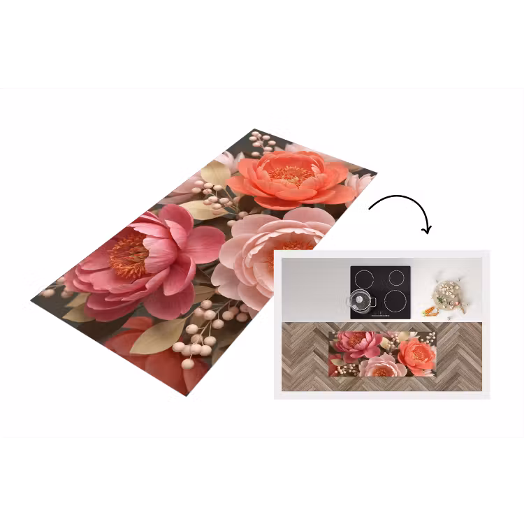 Bloemen - Bloesem - Zacht - Koraal - Decoratie Keukenloper - keukenmat middel -3d