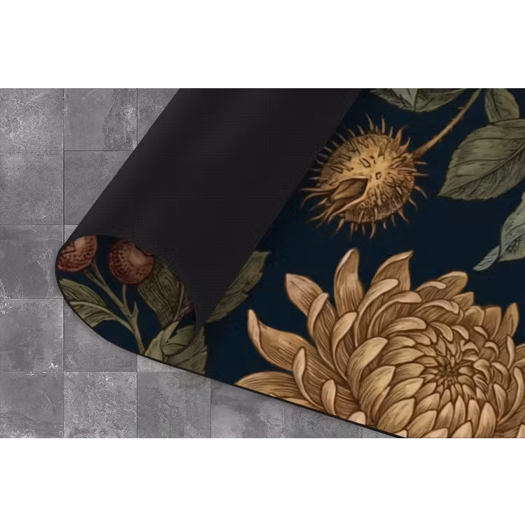 Bloemen - Botanisch - Illustratie - Donker - Vintage Keukenloper - keukenmat middel -closeup