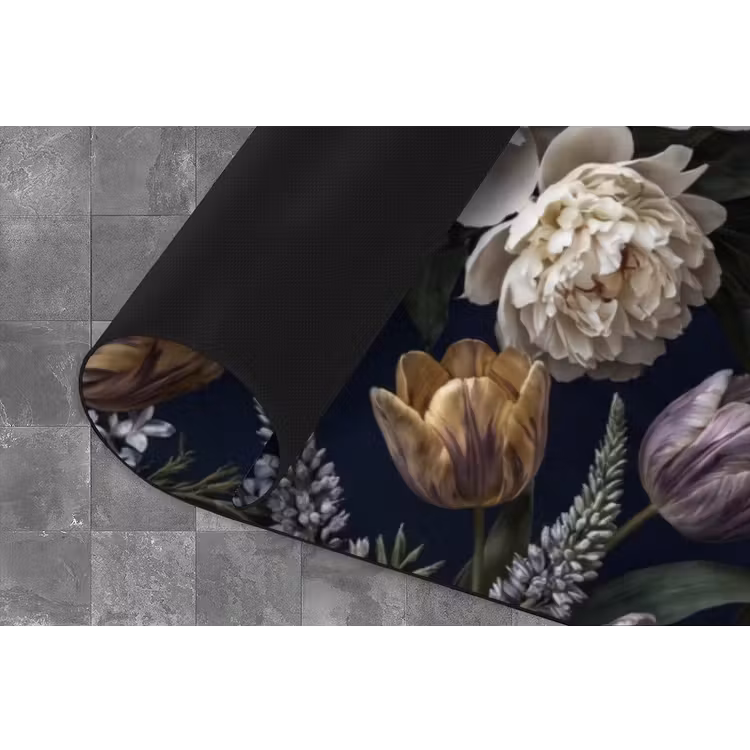 Bloemen - Donker - Elegant - Natuur - Wit Keukenloper - keukenmat middel -closeup