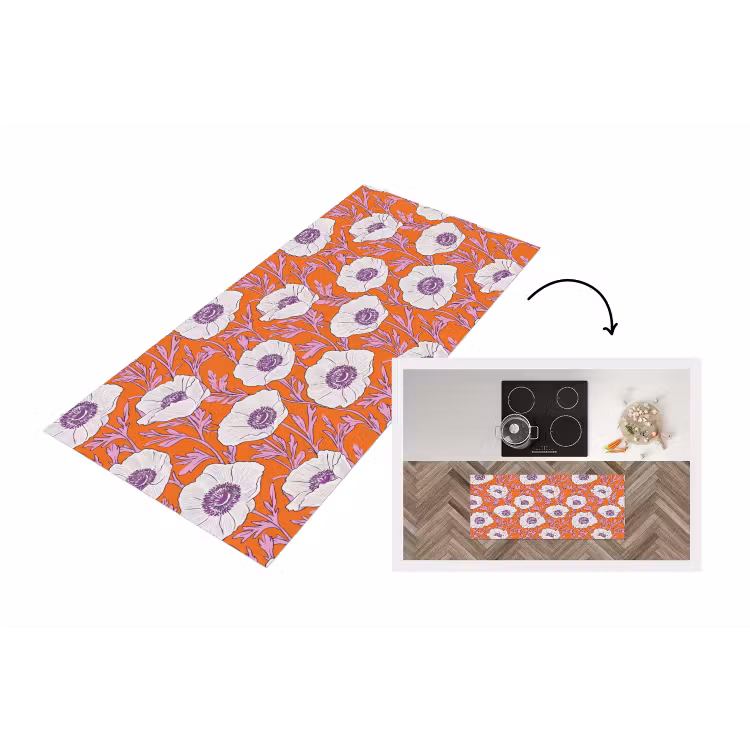 Bloemen - Grafisch - Oranje Keukenloper - keukenmat middel 536 -3d