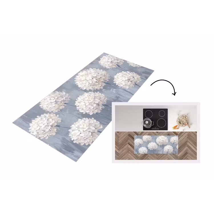 Bloemen - Illustratie - Blauw Keukenloper - keukenmat middel -3d