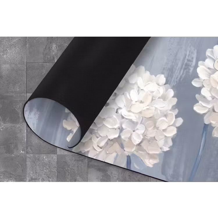 Bloemen - Illustratie - Blauw Keukenloper - keukenmat middel -closeup