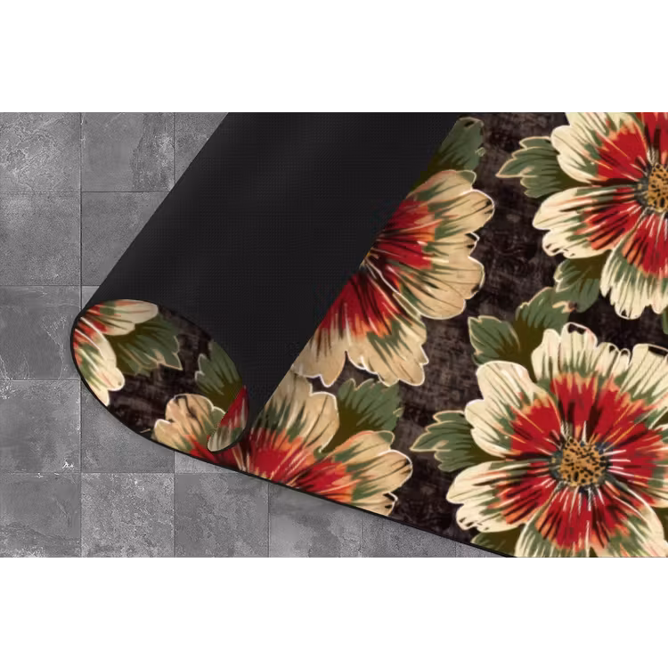 Bloemen - Klassiek - Patroon - Rood Keukenloper - keukenmat middel 536 -closeup
