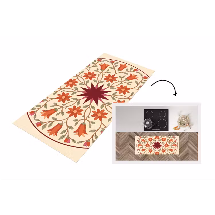 Bloemen - Mandala - Decoratief - Rood Keukenloper - keukenmat middel -3d