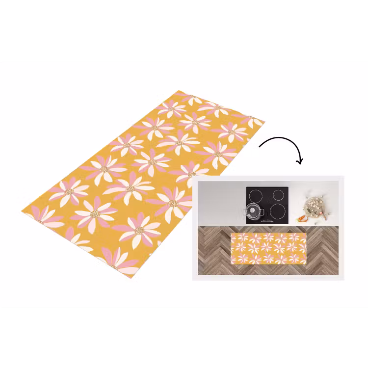 Bloemen - Modern - Geel Keukenloper - keukenmat middel 536 -3d