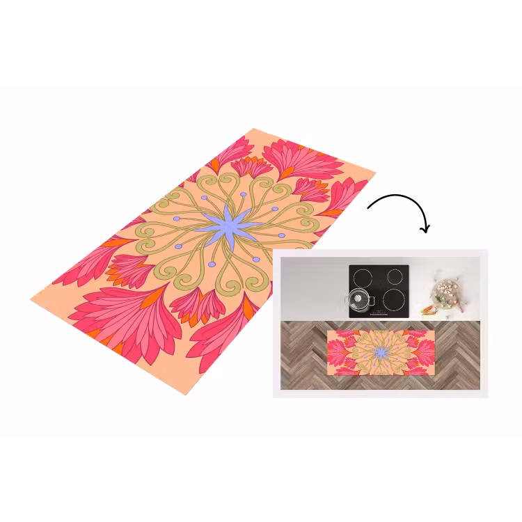 Bloemen - Patroon - Abstract - Roze - Decoratief Keukenloper - keukenmat middel -3d