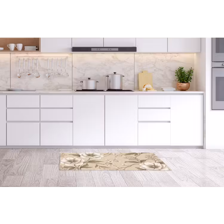 Bloemen - Patroon - Beige Keukenloper - keukenmat middel -sfeer3