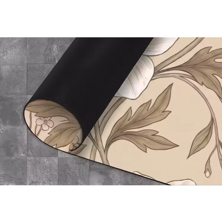 Bloemen - Patroon - Beige Keukenloper - keukenmat middel -closeup