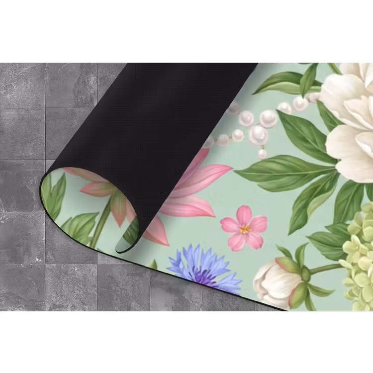 Bloemen - Patroon - Botanisch - Groen Keukenloper - keukenmat middel -closeup