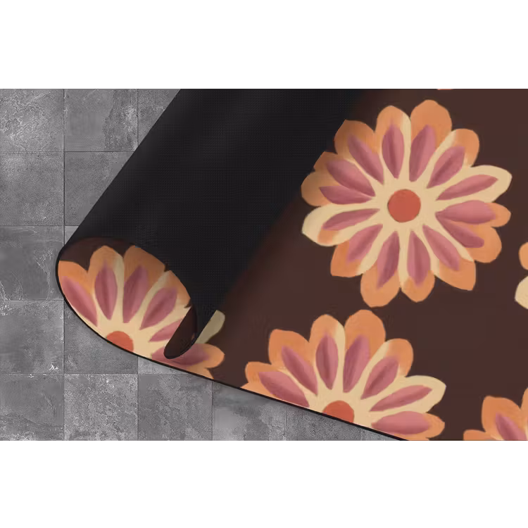 Bloemen - Patroon - Bruin Keukenloper - keukenmat middel 536 -closeup