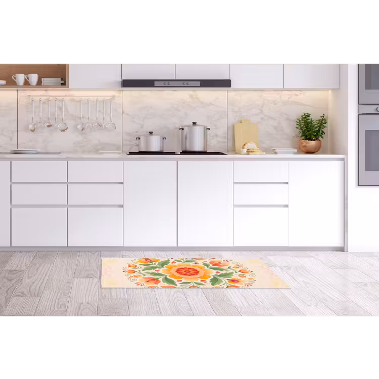 Bloemen - Patroon - Decoratief - Oranje Keukenloper - keukenmat middel -sfeer3