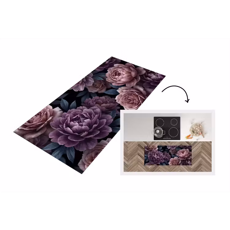 Bloemen - Patroon - Donker - Botanisch - Paars Keukenloper - keukenmat middel -3d