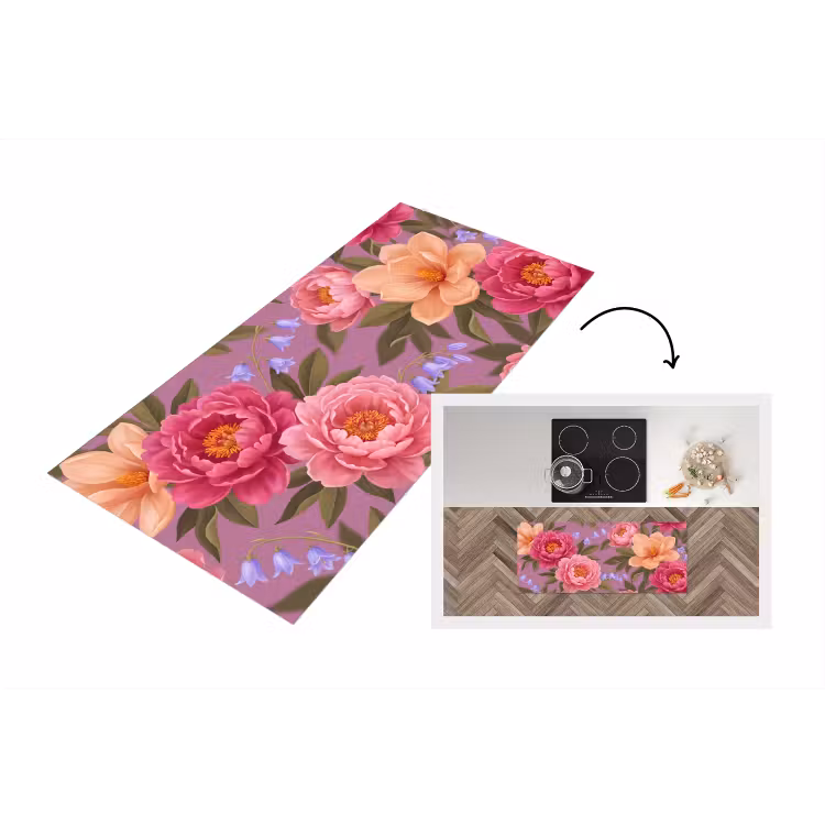 Bloemen - Patroon - Illustratie - Roze Keukenloper - keukenmat middel -3d