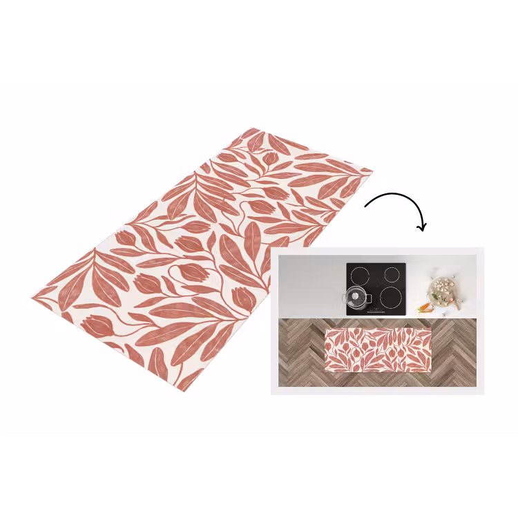 Bloemen - Patroon - Modern - Natuur - Bruin Keukenloper - keukenmat middel -3d