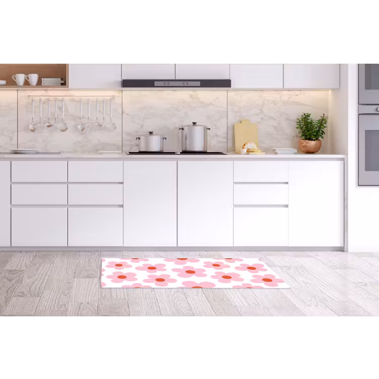 Bloemen - Patroon - Modern - Roze - Wit Keukenloper - keukenmat middel -sfeer3