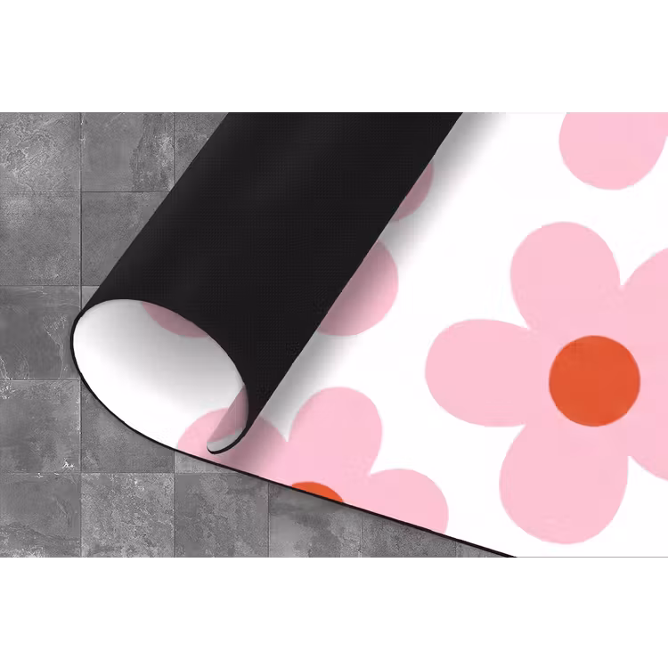Bloemen - Patroon - Modern - Roze - Wit Keukenloper - keukenmat middel -closeup