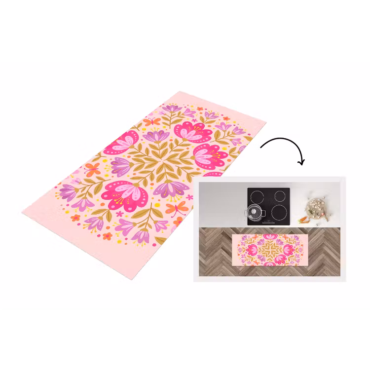 Bloemen - Patroon - Natuur - Abstract - Roze Keukenloper - keukenmat middel -3d
