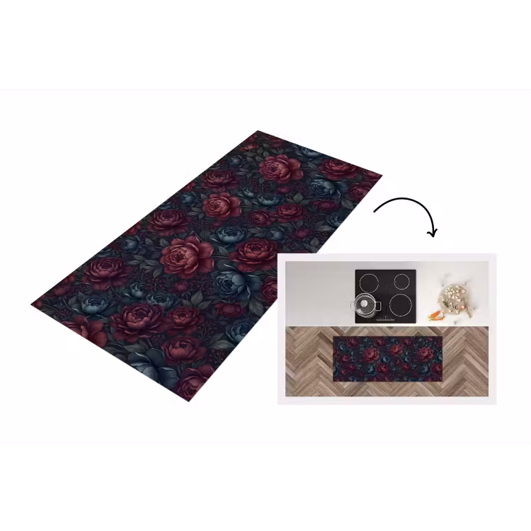 Bloemen - Patroon - Natuur - Klassiek - Donker Keukenloper - keukenmat middel -3d