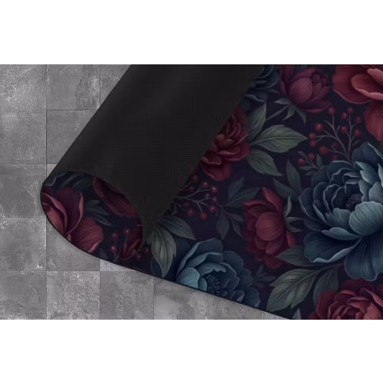 Bloemen - Patroon - Natuur - Klassiek - Donker Keukenloper - keukenmat middel -closeup