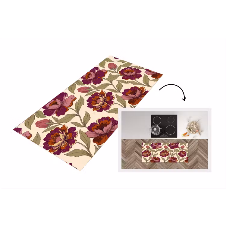 Bloemen - Patroon - Natuur - Modern - Paars Keukenloper - keukenmat middel -3d