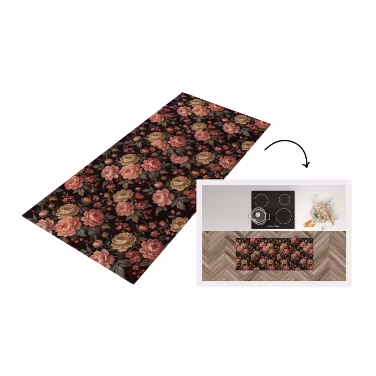 Bloemen - Patroon - Natuur - Vintage - Roze Keukenloper - keukenmat middel -3d