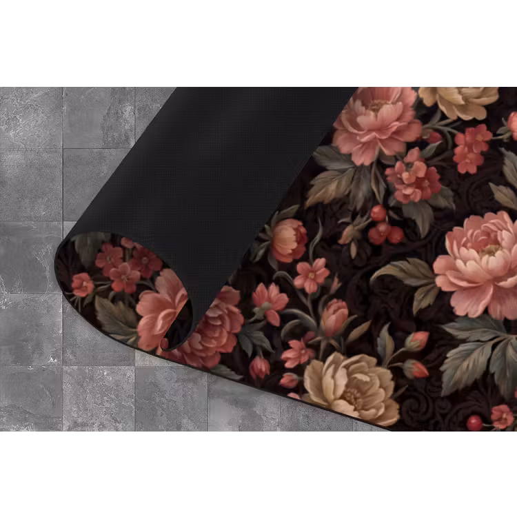 Bloemen - Patroon - Natuur - Vintage - Roze Keukenloper - keukenmat middel -closeup