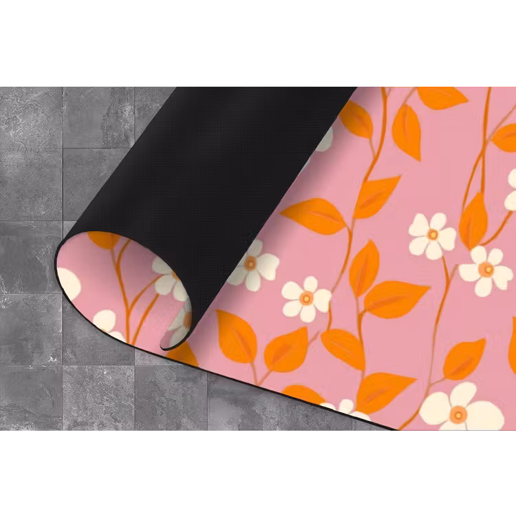 Bloemen - Patroon - Oranje Keukenloper - keukenmat middel 536 -closeup