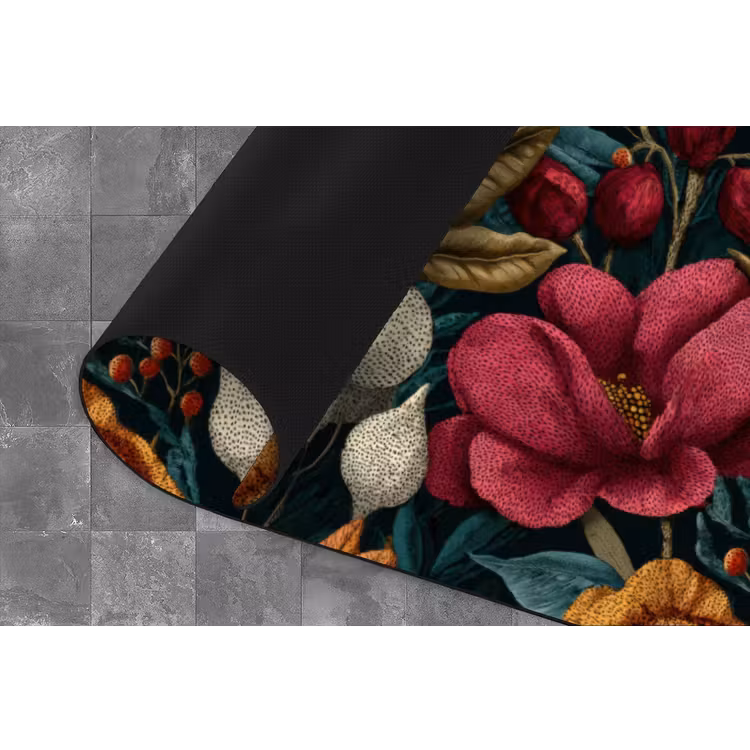 Bloemen - Patroon - Rood - Goud Keukenloper - keukenmat middel 536 -closeup