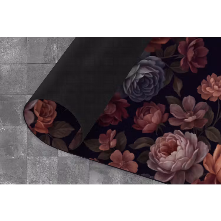 Bloemen - Patroon - Vintage - Donker - Roze Keukenloper - keukenmat middel -closeup