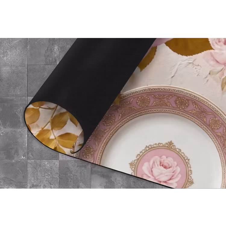 Bloemen - Patroon - Vintage - Roze - Decoratie Keukenloper - keukenmat middel -closeup