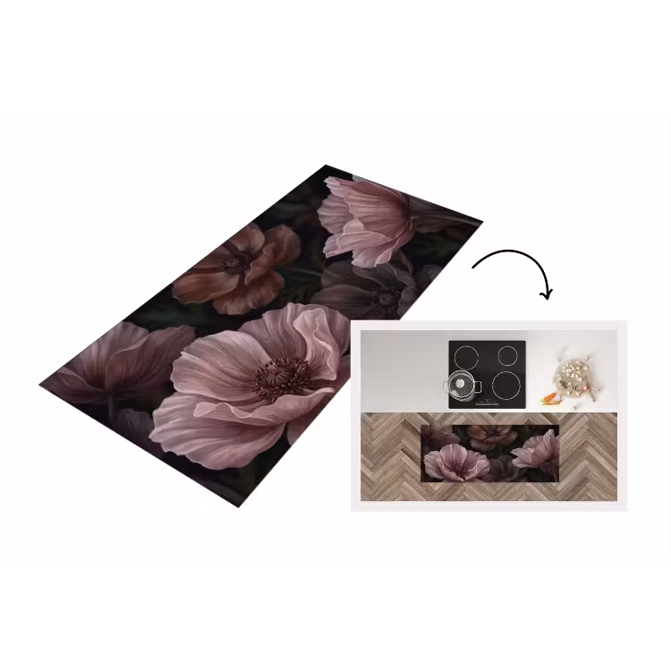 Bloemen - Natuur - Roze - Donker - Modern Keukenloper - keukenmat middel -3d