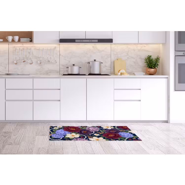 Bloemen - Parels - Decoratie - Modern - Blauw Keukenloper - keukenmat middel -sfeer3