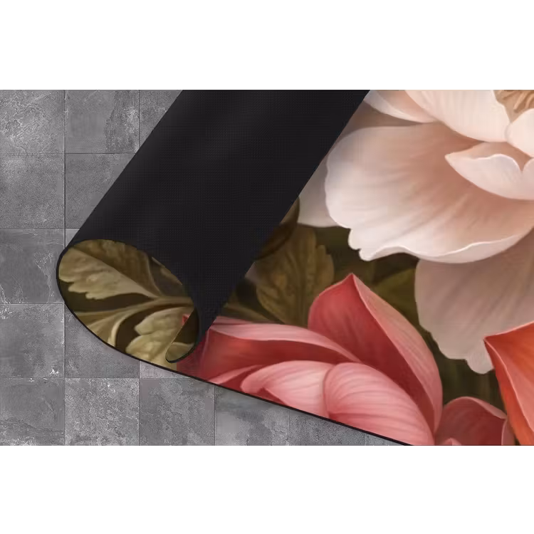 Bloemen - Parels - Elegant - Roze - Wit Keukenloper - keukenmat middel -closeup