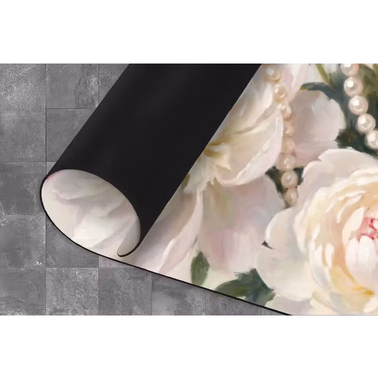 Bloemen - Parels - Romantiek - Klassiek - Roze Keukenloper - keukenmat middel -closeup