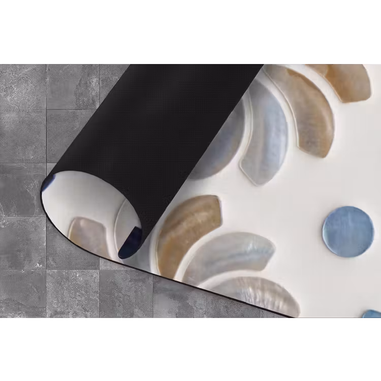 Bloemen - Parelmoer - Abstract - Patroon - Blauw Keukenloper - keukenmat middel -closeup