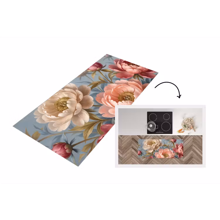 Bloemen - Roze - Beige - Modern - Natuur Keukenloper - keukenmat middel -3d