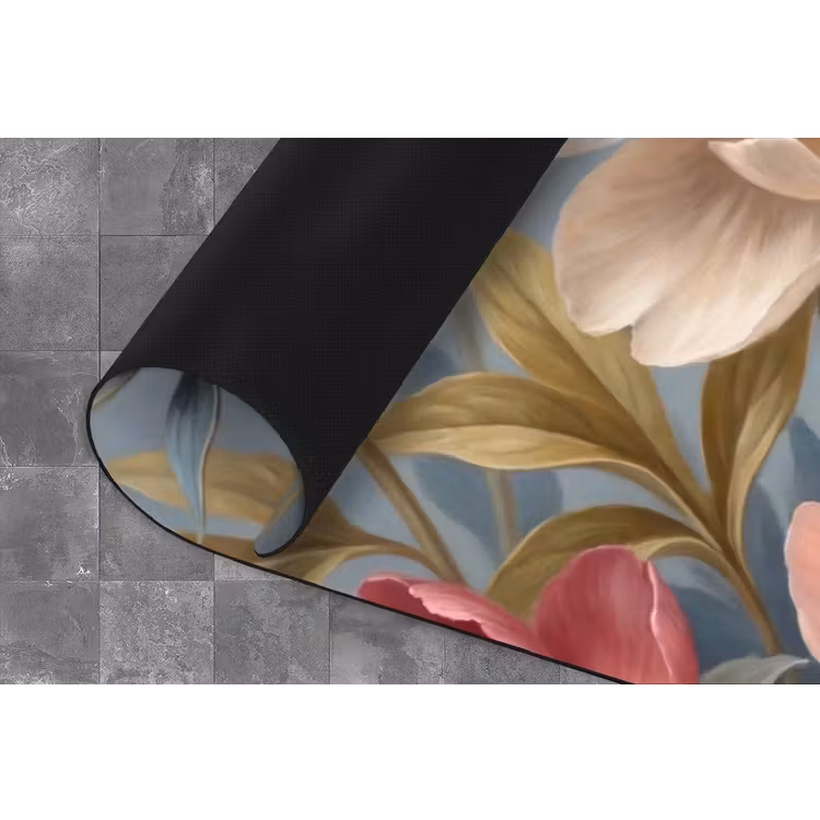Bloemen - Roze - Beige - Modern - Natuur Keukenloper - keukenmat middel -closeup