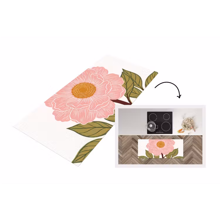 Küchenläufer - Blumen – Rosa – Illustration - Bloemen - Roze - Illustratie Keukenloper - keukenmat middel