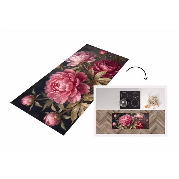 Bloemen - Roze - Klassiek - Natuur Keukenloper - keukenmat middel -3d