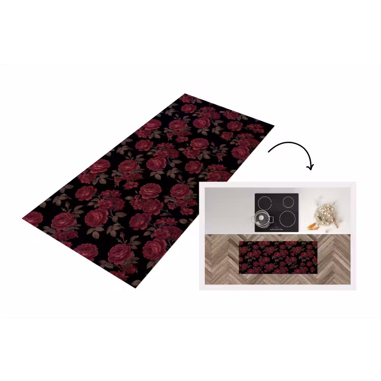 Bloemen - Roos - Patroon - Klassiek - Rood Keukenloper - keukenmat middel -3d