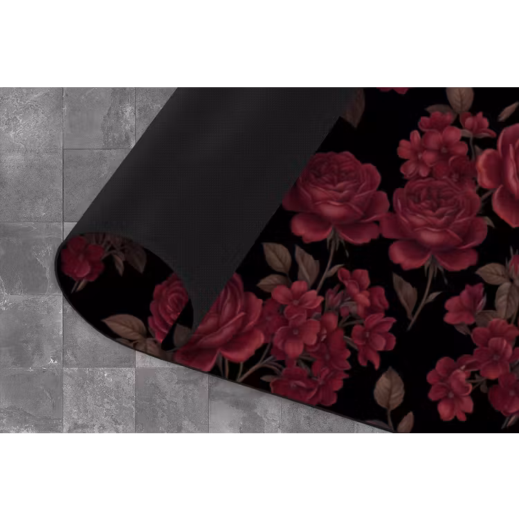 Bloemen - Roos - Patroon - Klassiek - Rood Keukenloper - keukenmat middel -closeup