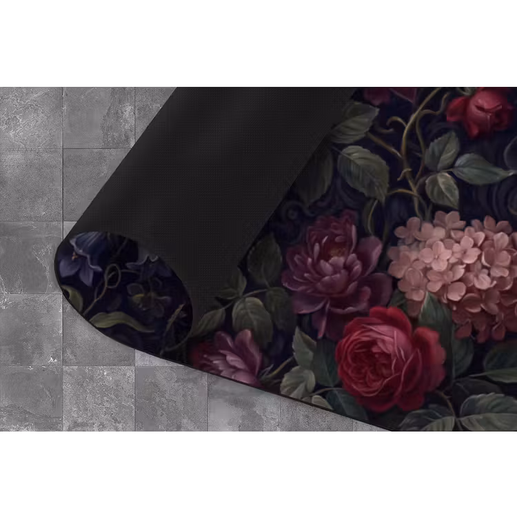 Bloemen - Rood - Klassiek - Donker - Patroon Keukenloper - keukenmat middel -closeup