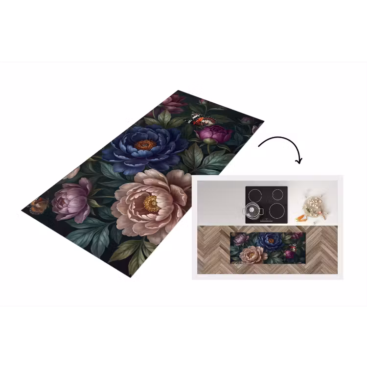 Bloemen - Vlinder - Natuur - Modern - Paars Keukenloper - keukenmat middel -3d