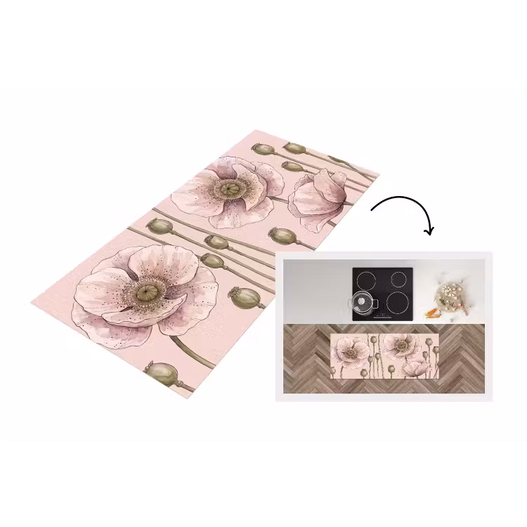Bloemen - Zomer - Natuur - Aquarel - Roze Keukenloper - keukenmat middel -3d