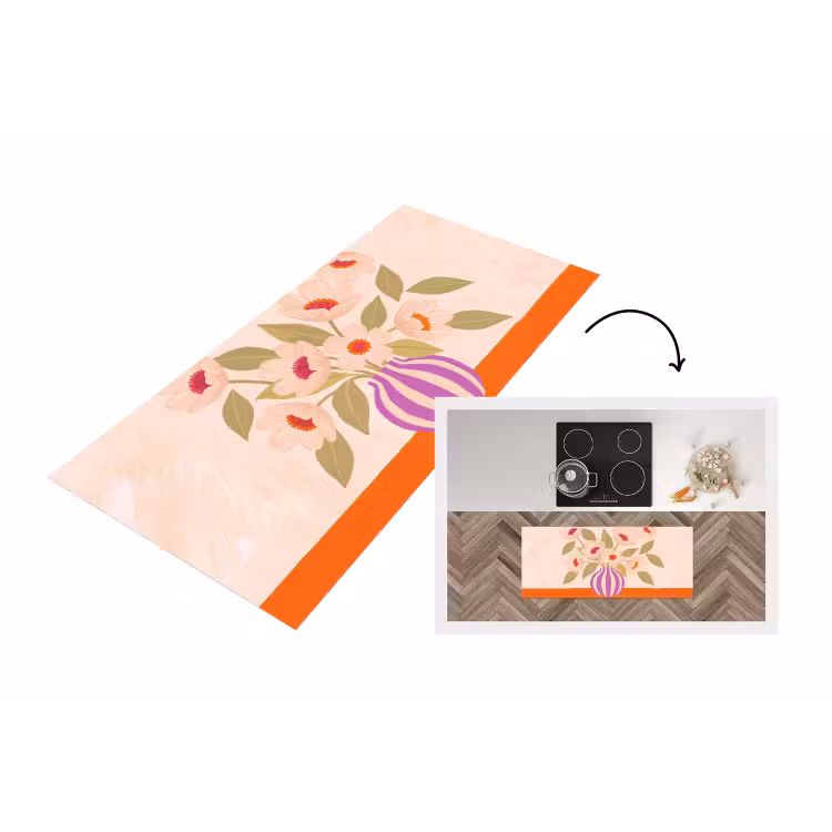 Bloemen - Vaas - Abstract - Paars - Oranje Keukenloper - keukenmat middel -3d