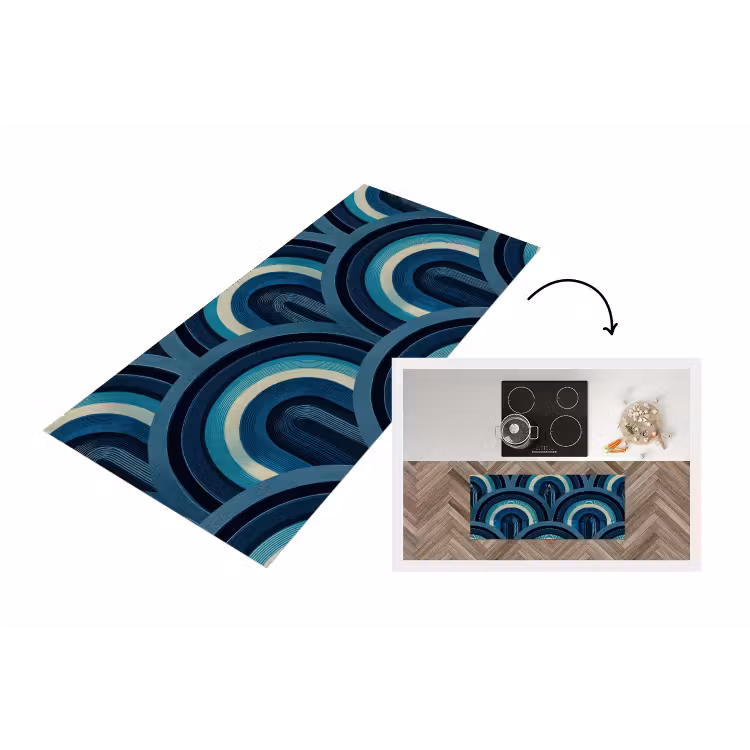 Bogen - Geometrisch - Patroon - Blauw - Retro Keukenloper - keukenmat middel 536 -3d