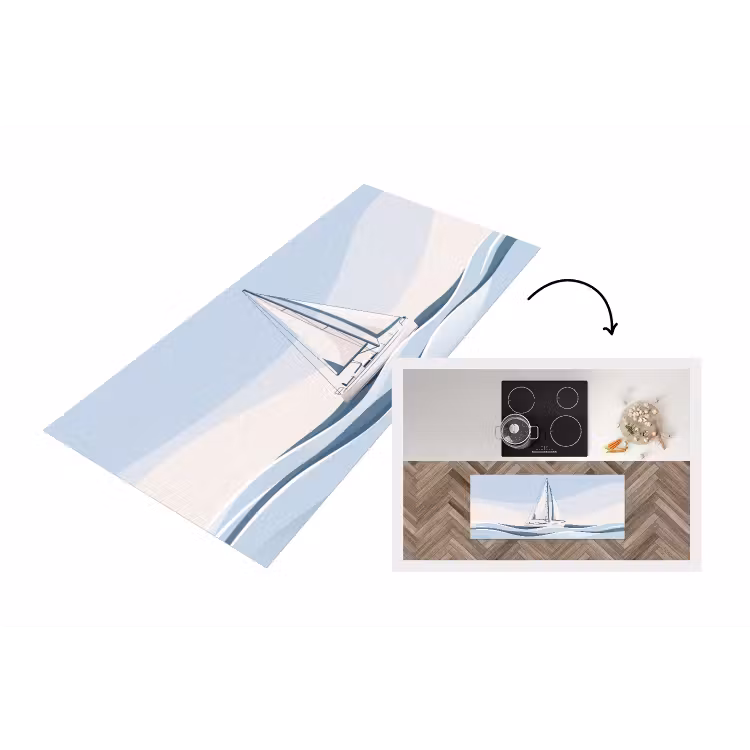 Boot - Zeil - Zee - Modern - Beige Keukenloper - keukenmat middel -3d